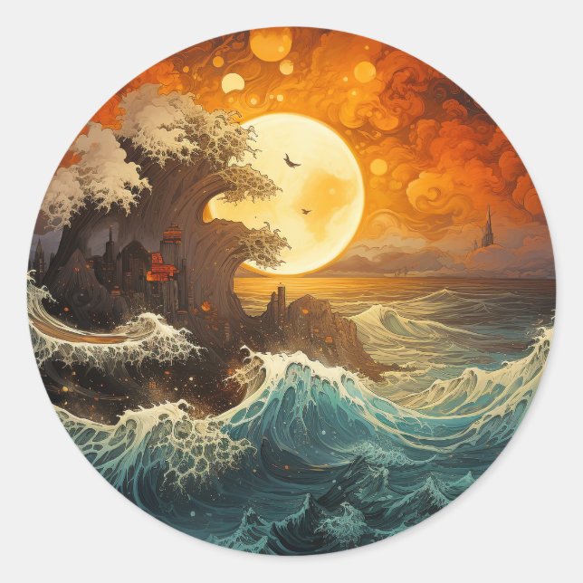 Rising Sun Wave Yin Yang Martial Arts Classic Round Sticker (Front)