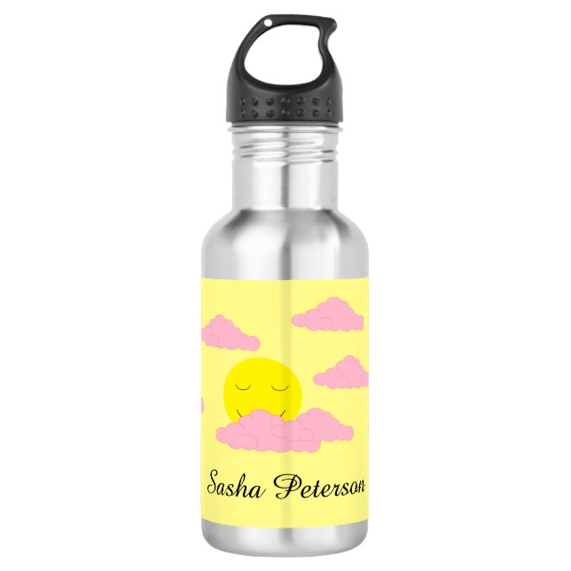 Rising Sun with Pink Clouds: Stainless Steel Water Bottle (Front)