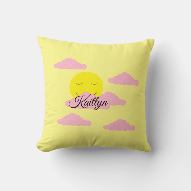 Rising Sun with Pink Clouds: Yellow Throw Pillow (Front)