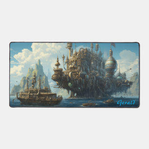 Rising Tides in the Steampunk Metropolis Desk Mat