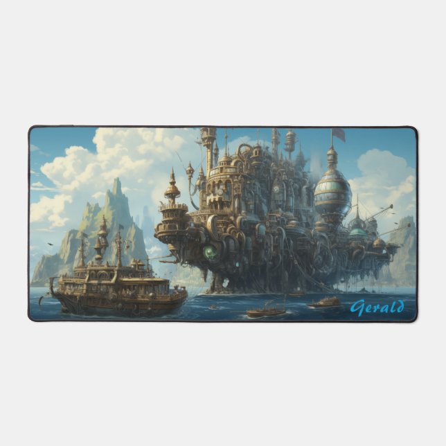 Rising Tides in the Steampunk Metropolis Desk Mat (Front)