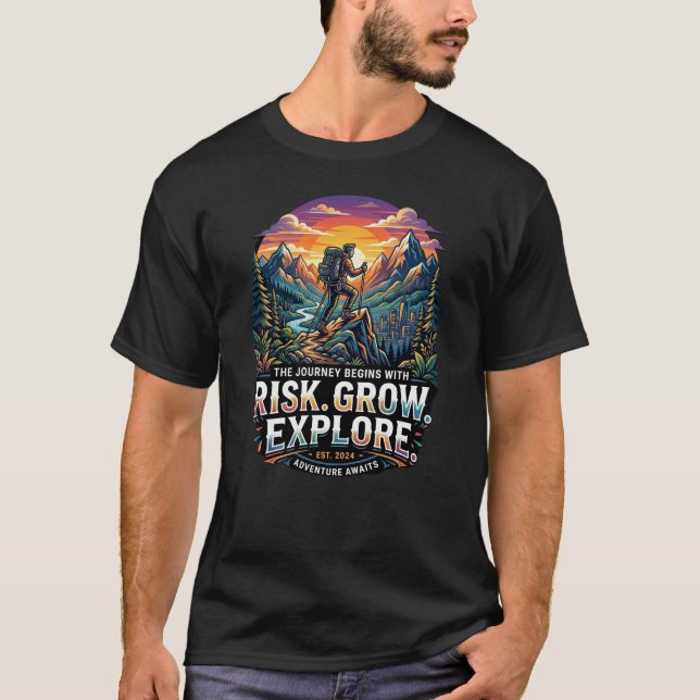 Risk Grow Explore Shirt – Adventure Hiking Travel  (Front)