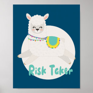 Risk taker Kawaii funny happy white llama jumping Poster