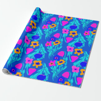 Riso Print Flowers Colors Bright Wrapping Paper