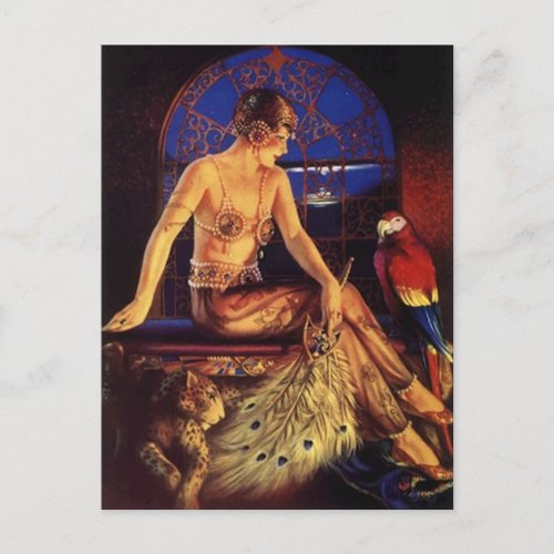 Risque Flapper Fashion Girl  Exotic pets Postcard