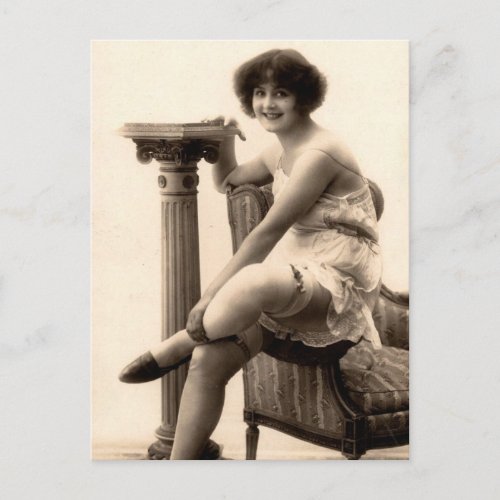Risque vintage flapper girl French photo Postcard