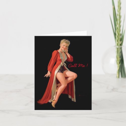 Risque  Vintage pin up girl  Call Me  Note Card