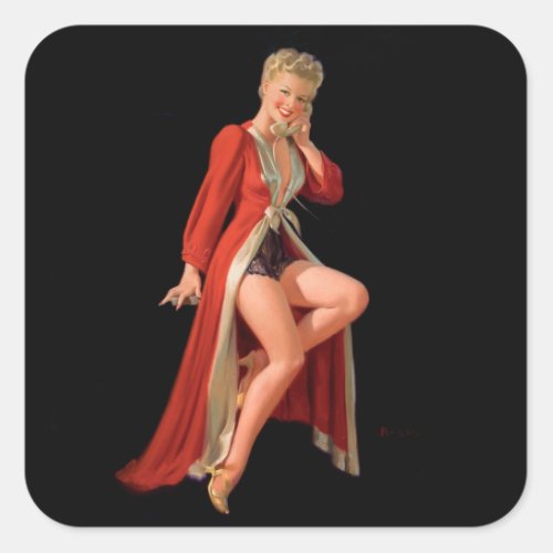 Risque  Vintage pin up girl   Square Sticker