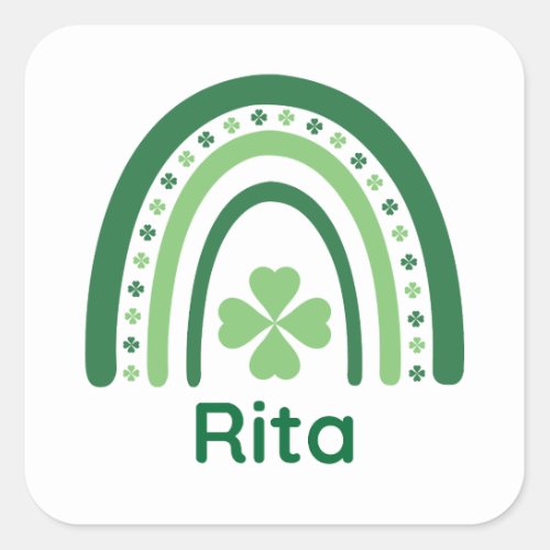 Rita Name Clover Boho Rainbow Square Sticker