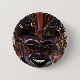 Ritual African Tribal Wooden Carved Mask Brown Red Pinback Button