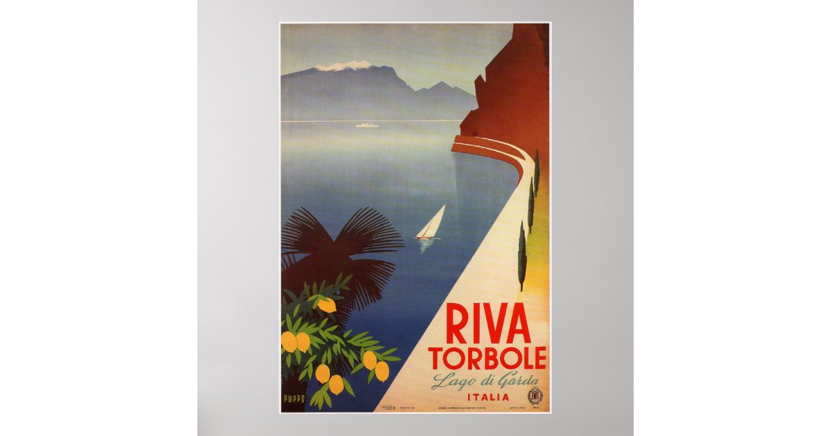 LAGO DI GARDA RIVA TORBOLE SAILBOAT ITALIAN LAKE TRAVEL VINTAGE POSTER REPRO