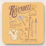 RIVENDELL™ Watercolor Collage Graphic Beverage Coaster<br><div class="desc">Journey across Middle-Earth™ with this beautifully illustrated Lord of the Rings™ design featuring Rivendell™. Featuring an artful collection of iconic elements — including an Elven blade, bow, axe, staff, and the One Ring — this collage captures the strength, unity, and quiet wisdom found within the Fellowship. Meaningful phrases like “You...</div>