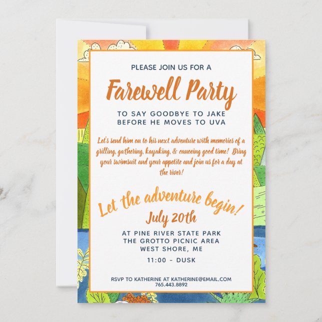 River Adventure Farewell Party Illustrated Nature Invitation (Back)