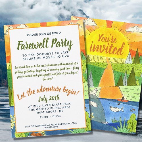 River Adventure Farewell Party Illustrated Nature  Invitation
