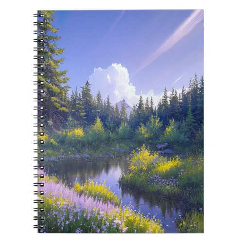 River Amidst the Verdant Pine Forest Notebook