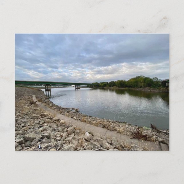 River and Bridge on a Cloudy Day Saying Hello Postcard (Front)