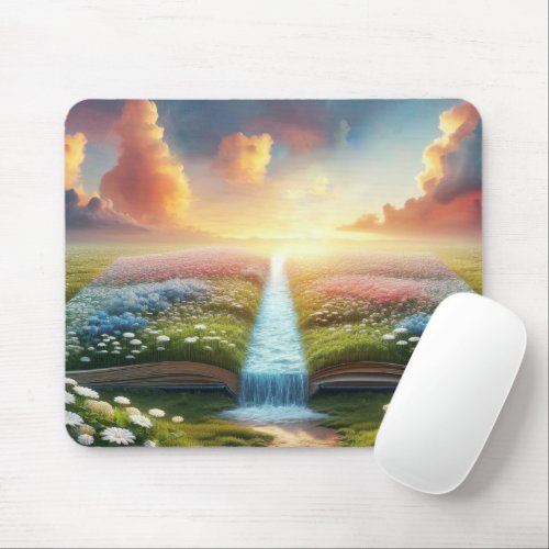 River and Meadow Open Book Mouse Pad