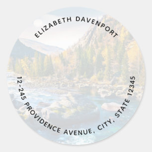 River and Mountains Scenic Photo Address Classic Round Sticker