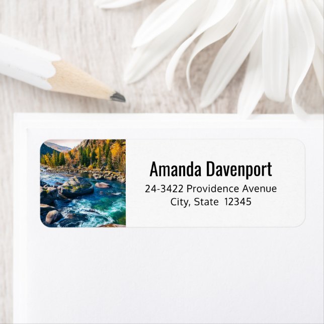 River and Mountains Scenic Photo Address Label (Insitu)