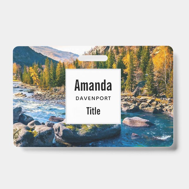 River and Mountains Scenic Photo Badge (Front)
