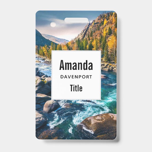 River and Mountains Scenic Photo Badge (Front)