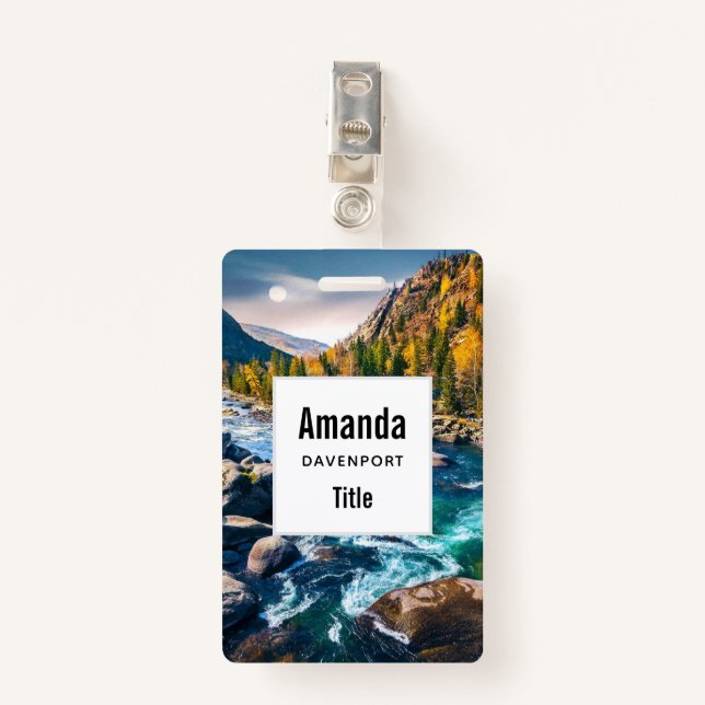 River and Mountains Scenic Photo Badge (Front with Clip)