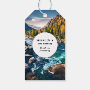 River and Mountains Scenic Photo Birthday Gift Tags