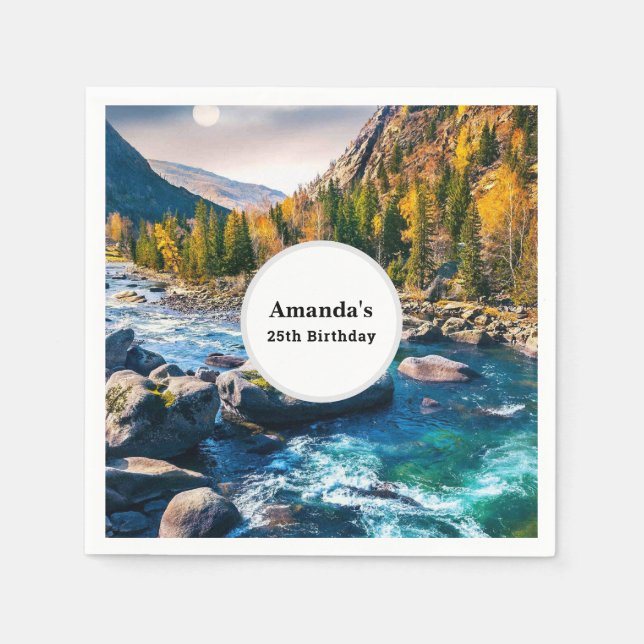 River and Mountains Scenic Photo Birthday Napkins (Front)