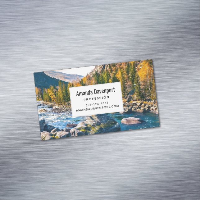 River and Mountains Scenic Photo Business Card Magnet (In Situ)