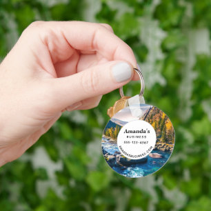 River and Mountains Scenic Photo Business Keychain