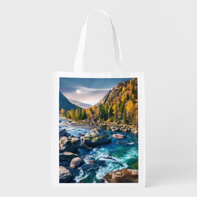 River and Mountains Scenic Photo Grocery Bag (Front)