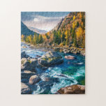 River and Mountains Scenic Photo Jigsaw Puzzle<br><div class="desc">A puzzle with a scenic photograph featuring tree covered mountains in autumn colors. A vibrant river flows around a multitude of rocks.</div>