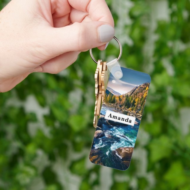 River and Mountains Scenic Photo Keychain (Hand)