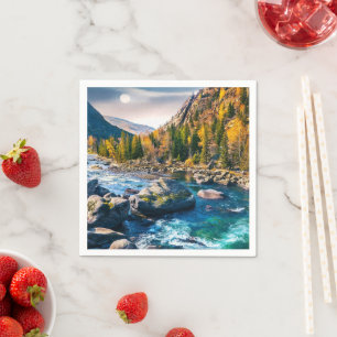 River and Mountains Scenic Photo Napkins