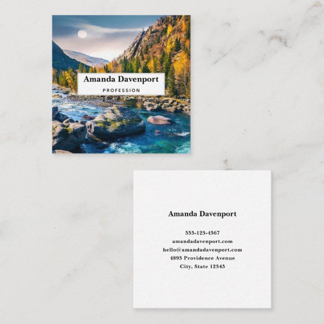 River and Mountains Scenic Photo Square Business Card (Front/Back)