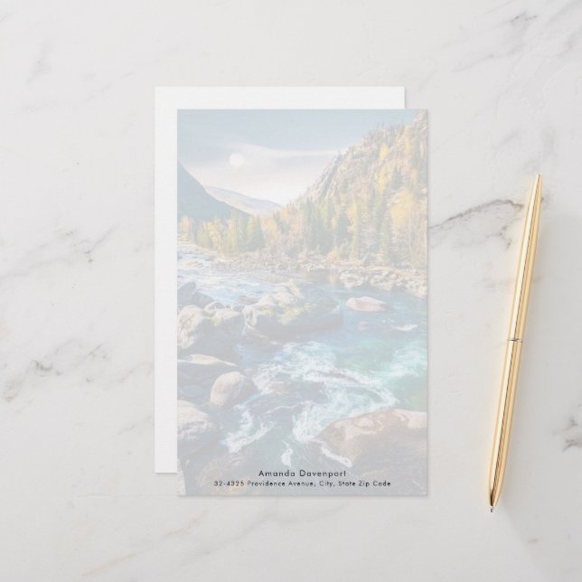 River and Mountains Scenic Photo Stationery (Front/Back In Situ)