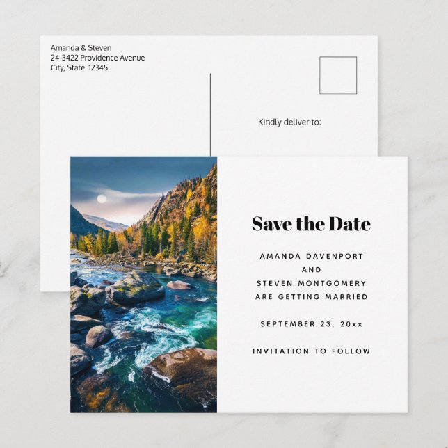 River and Mountains Scenic Photo Wedding Announcement Postcard (Front/Back)