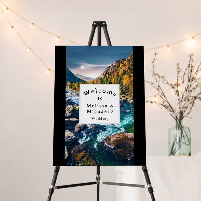 River and Mountains Scenic Photo Wedding Welcome Foam Board (In Situ (Stand))
