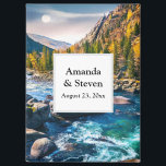 River and Mountains Scenic Wedding Save the Date Magnet<br><div class="desc">Wedding save the date magnet with a scenic photograph featuring tree covered mountains in autumn colors. A vibrant river flows around some rocks.</div>