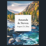 River and Mountains Scenic Wedding Save the Date Magnet<br><div class="desc">Wedding save the date magnet with a scenic photograph featuring tree covered mountains in autumn colors. A vibrant river flows around some rocks.</div>