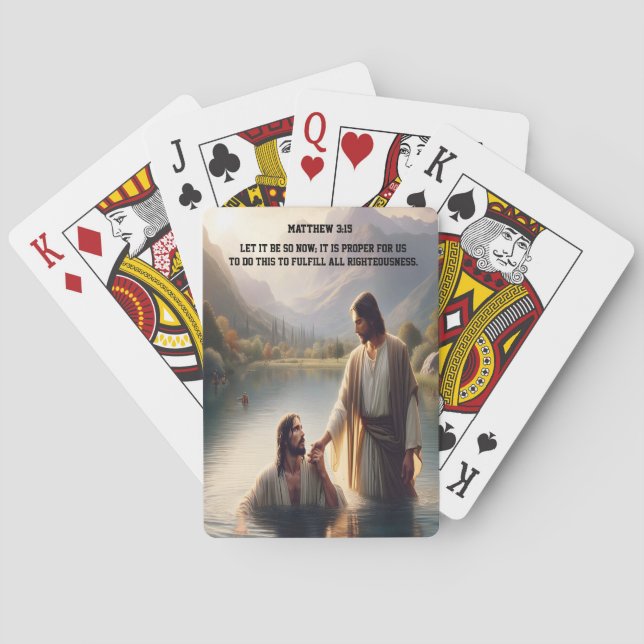 River Baptism Amid Snowy Mountain Peaks Poker Cards (Back)