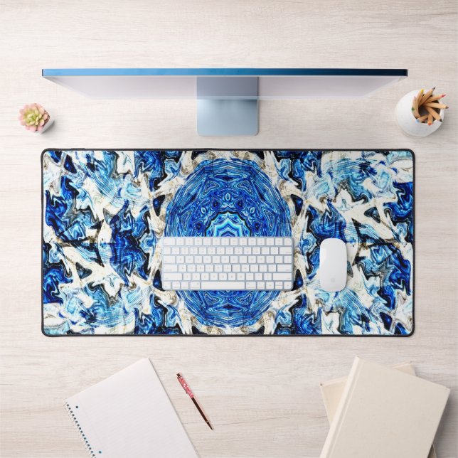 River blue white black mandala abstract desk mat (Office 1)