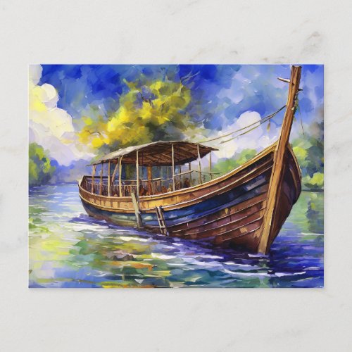 River Boat Artwork Holiday Postcard