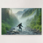 River Crossing Bigfoot, Bigfoot, serene forest Jigsaw Puzzle<br><div class="desc">Bring the elusive Bigfoot to life with this captivating puzzle, "River Crossing Bigfoot." This design showcases Bigfoot mid-step through a serene mountain stream, surrounded by lush greenery and towering trees. The scene is rich in natural details, from the sunlight filtering through the leaves to the gentle ripples in the shallow...</div>