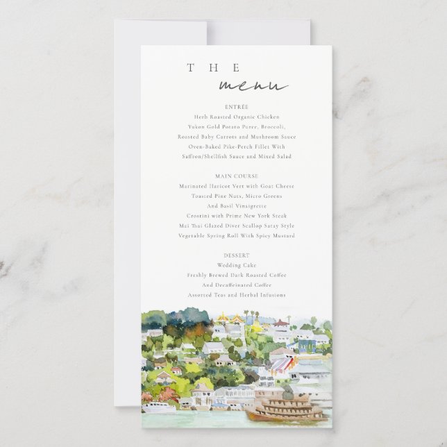River Cruise Country Landscape Wedding Menu Card (Front)