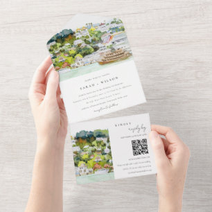 River Cruise Country Landscape Wedding QR Code All In One Invitation