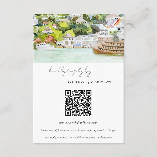 River Cruise Countryside Wedding RSVP QR Code Enclosure Card | Zazzle