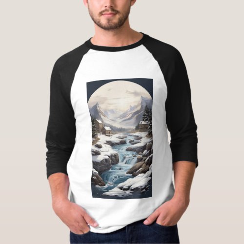 River Dance Serenity Seal Fish  Snowfall Valley  T_Shirt