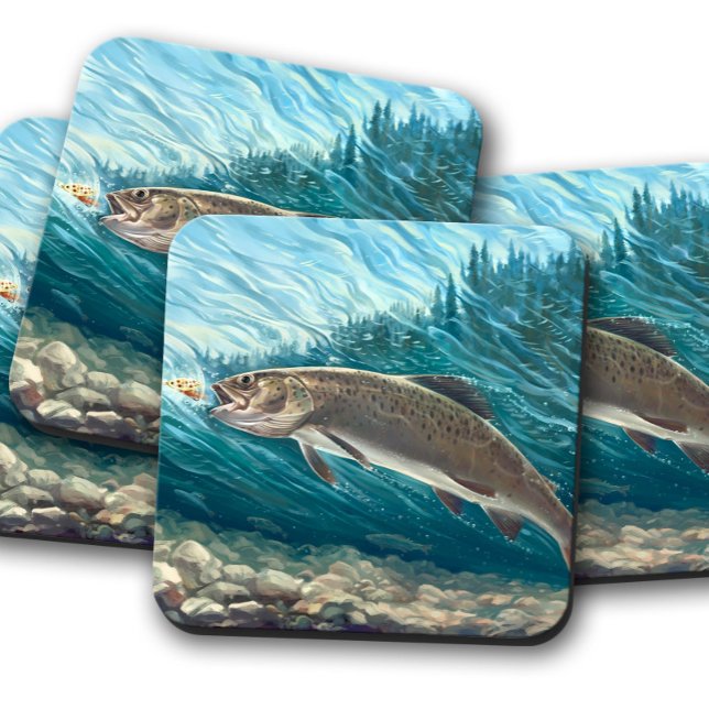 River Duo Coaster Set | Rustic Trout Coaster Set (Creator Uploaded)