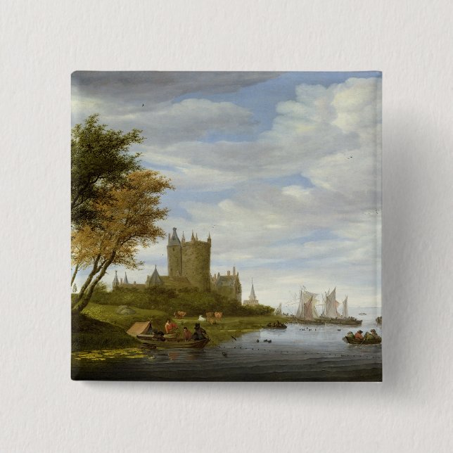 River Estuary with a castle Pinback Button (Front)